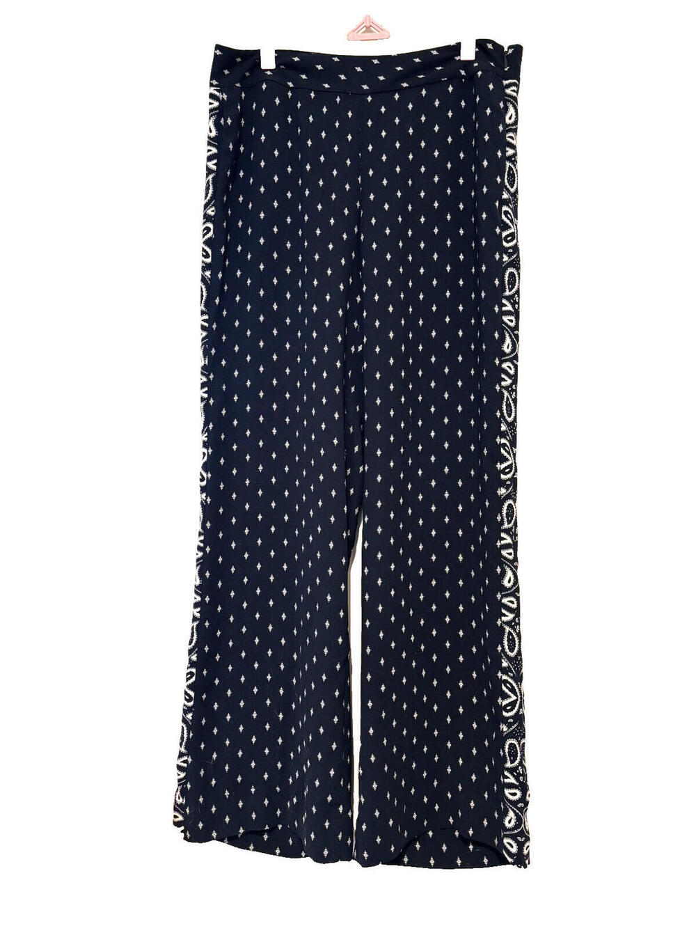 Cabi sz 10 stretchy boho paisley black/white wide leg pants #3500